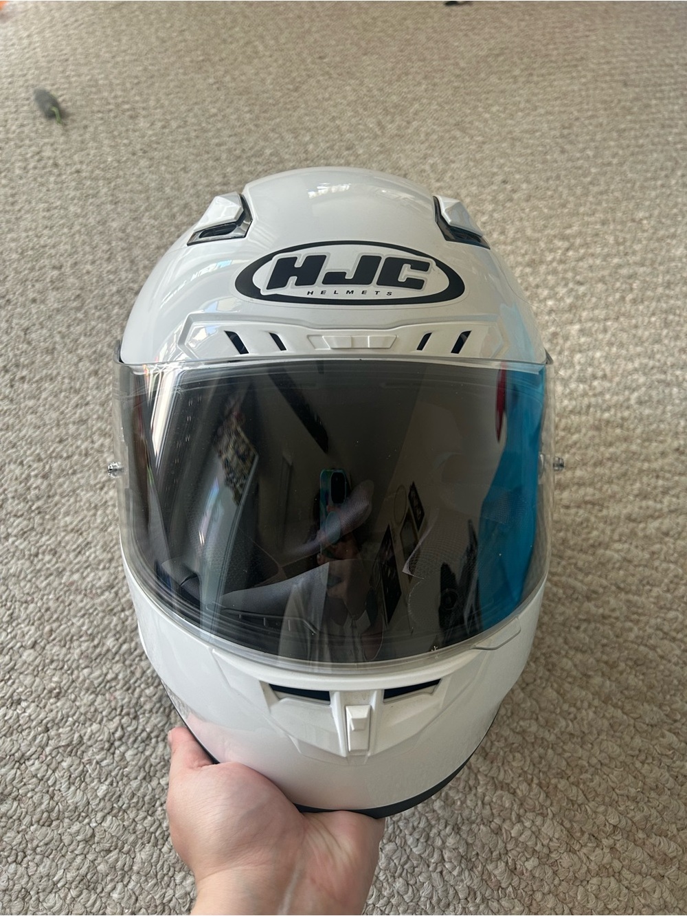 HJC Full-Face Motorcycle Helmet in White with Tinted Visor